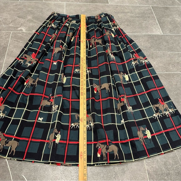 Norman vintage maxi skirt plaid equestrian green red black horse riding - Picture 5 of 11